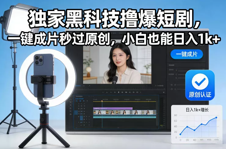 独家黑科技撸爆短剧，一键成片秒过原创，小白也能日入1k+【揭秘】 - 付费阅读