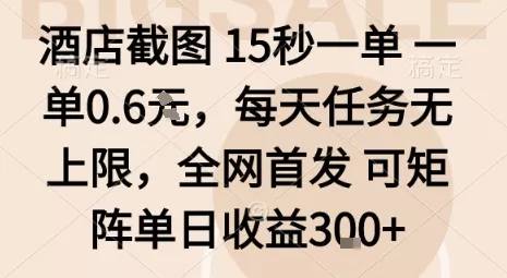 酒店截图15秒一单，一单0.6米，每天任务无上限，全网首发可矩阵单日收益3张【揭秘】 - 付费阅读