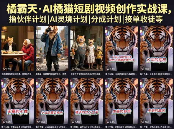 橘霸天·AI橘猫短剧视频创作实战课，撸伙伴计划|AI灵境计划|分成计划|接单收徒等 - 付费阅读
