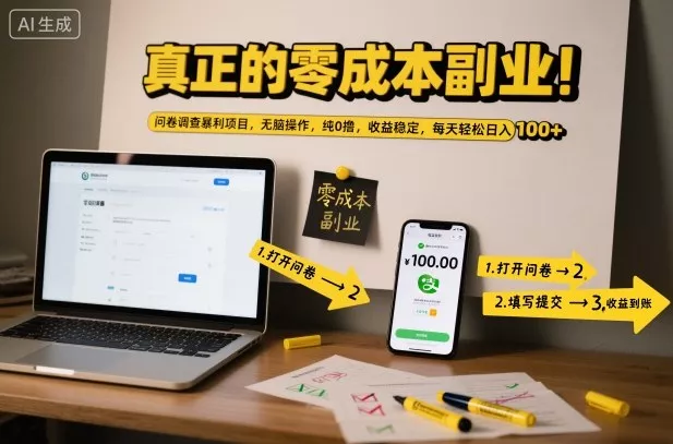 真正的零成本副业！问卷调查暴利项目，无脑操作，纯0撸，收益稳定，每天轻松日入100+【揭秘】 - 付费阅读