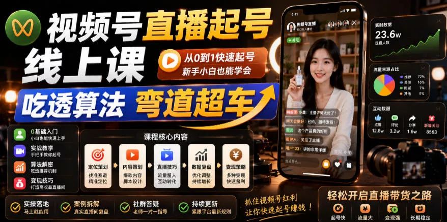 视频号直播起号线上课，吃透算法弯道超车(2026年6月) - 付费阅读