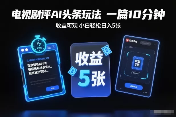 电视剧评AI头条玩法，一篇10分钟，收益可观，小白轻松日入5张+【独家】 - 付费阅读