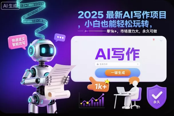 2025最新AI写作项目，小白也能轻松玩转，一单1k+，市场潜力大，永久可做 - 付费阅读