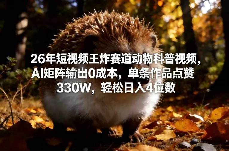 26年短视频王炸赛道动物科普视频，AI矩阵输出0成本，单条作品点赞330W，轻松日入4位数 - 付费阅读