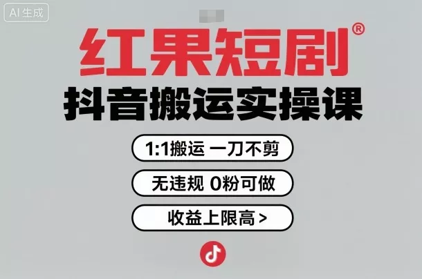 红果短剧拉新之抖音搬运实操课，1：1搬运，一刀不剪，无违规，0粉可做，收益上限高 - 付费阅读