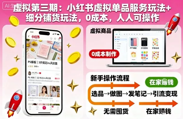 虚拟第三期：小红书虚拟单品服务玩法+细分铺货玩法，0成本，人人可操作(更新) - 付费阅读