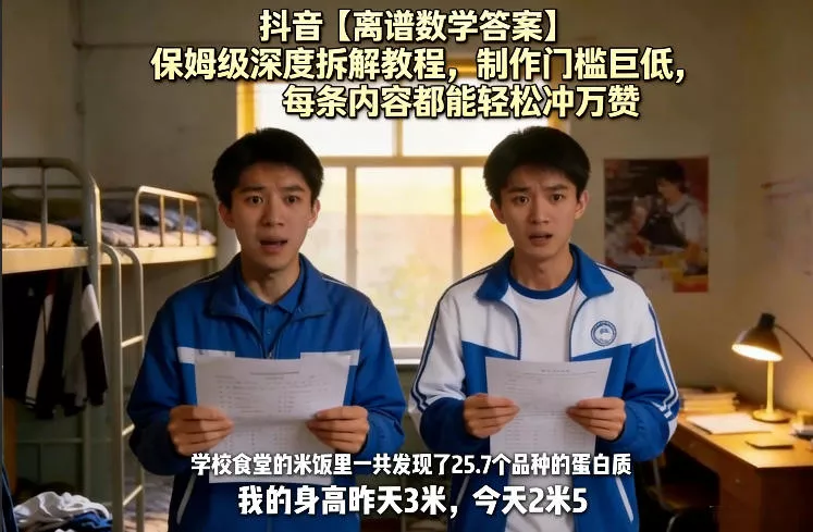 抖音【离谱数学答案】保姆级深度拆解教程，制作门槛巨低，每条内容都能轻松冲万赞，附详细步骤 - 付费阅读
