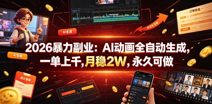 2026暴力副业：AI动画全自动生成，一单上千，月稳2W，永久可做【揭秘】 - 付费阅读