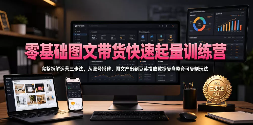 零基础图文带货快速起量训练营，完整拆解运营三步法，从账号搭建、图文产出到豆荚投放数据复盘整套可复制玩法 - 付费阅读