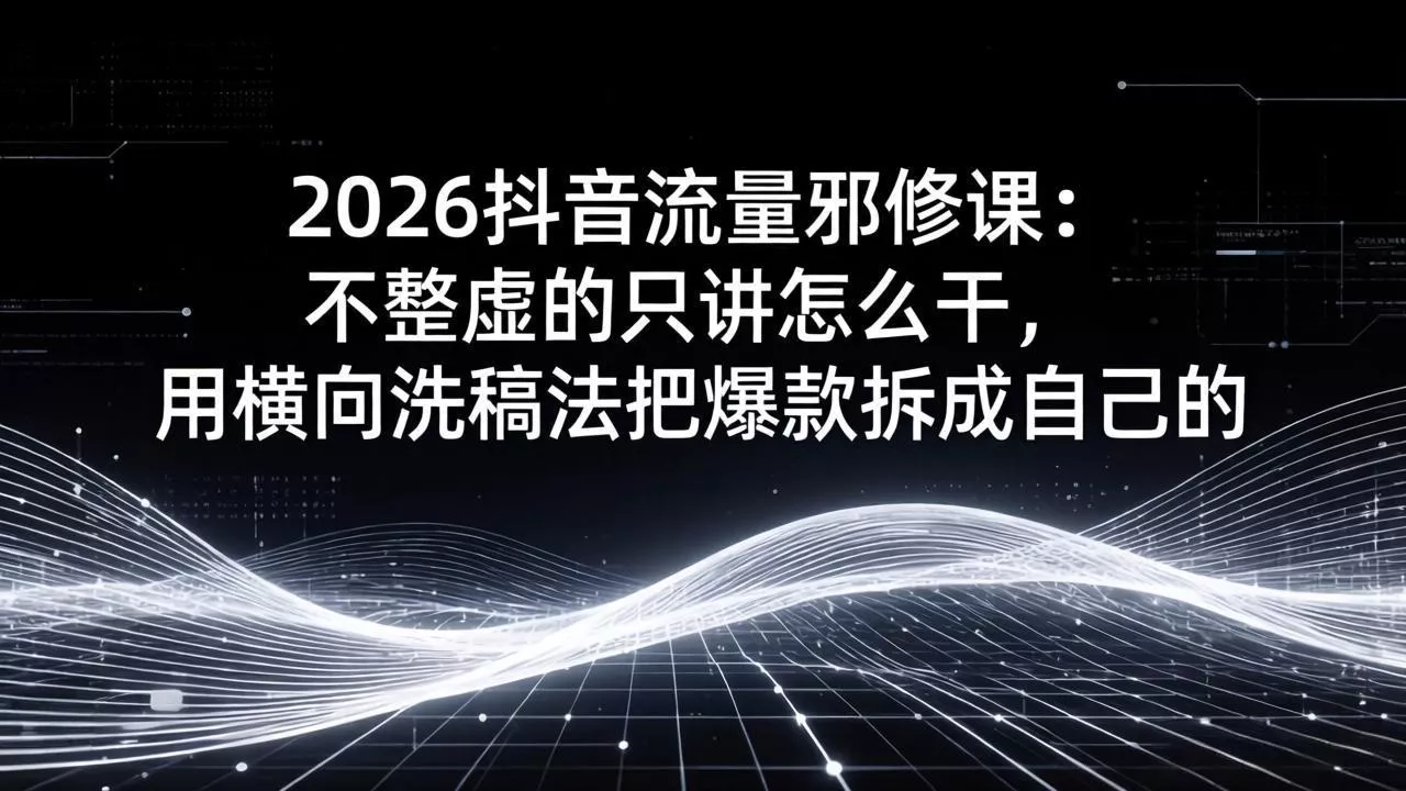 2026抖音流量邪修课：不整虚的只讲怎么干，用横向洗稿法把爆款拆成自己的 - 付费阅读
