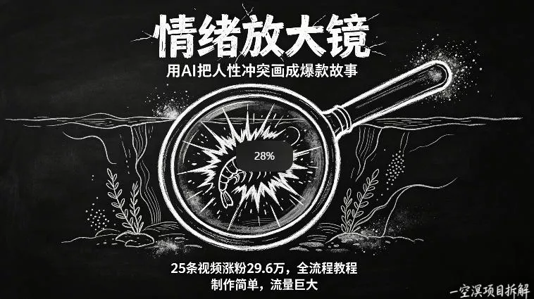 AI制作“情绪放大镜“视频，25条视频涨粉29.6W粉，流量巨大，制作简单，全流程教程 - 付费阅读