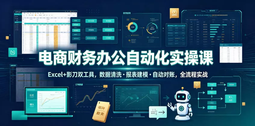 电商财务办公自动化实操课，Excel+影刀双工具，数据清洗・报表建模・自动对账，全流程实战 - 付费阅读