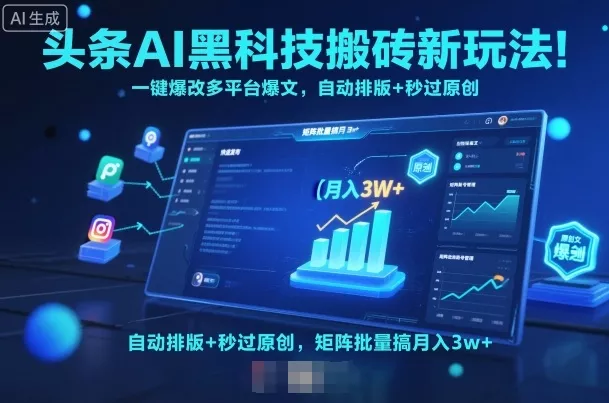 头条AI黑科技搬砖新玩法！一键爆改多平台爆文，自动排版+秒过原创，矩阵批量搞月入3w+【揭秘】 - 付费阅读