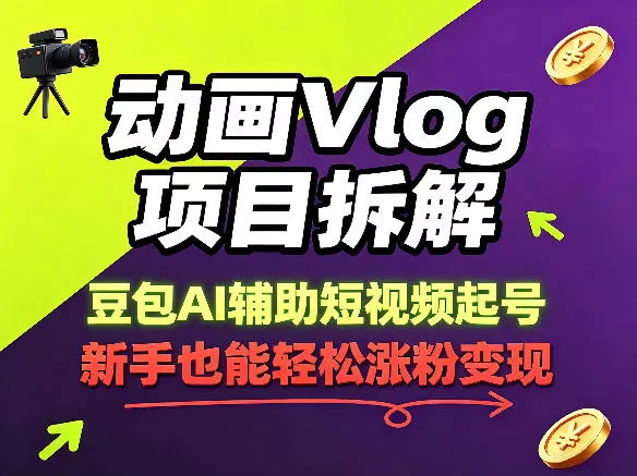 动画Vlog项目拆解，豆包AI辅助短视频起号，新手也能轻松涨粉，43条作品涨粉8.3W - 付费阅读