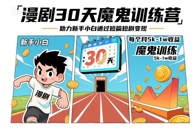漫剧30天魔鬼训练营，助力新手小白通过短篇短剧变现，每个月5k-1w收益 - 付费阅读