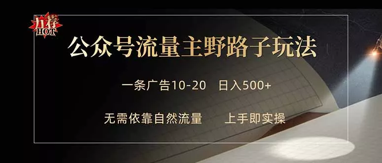 公众号流量主野路子玩法 单条广告10-20元 日入500+ - 付费阅读