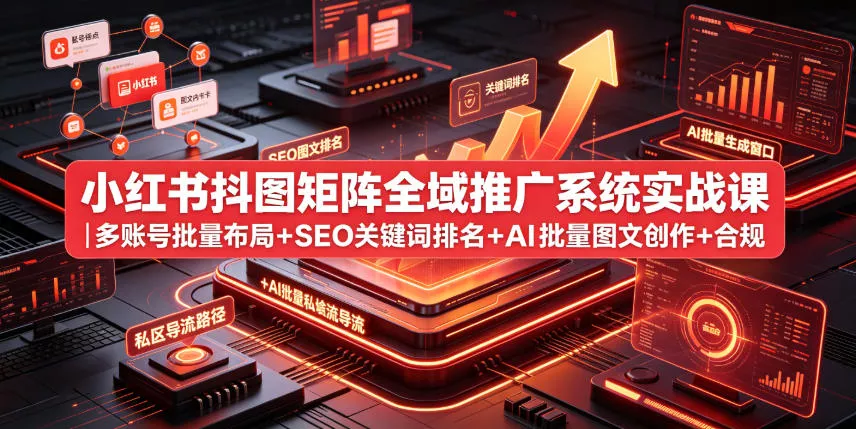 小红书抖图矩阵全域推广系统实战课｜多账号批量布局+SEO关键词排名+AI批量图文创作+合规私域导流完整落地教程 - 付费阅读