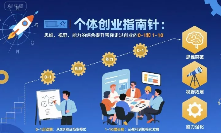 个体创业指南针，思维、视野、能力的综合提升带你走过创业的0-1和1-10【音频】 - 付费阅读