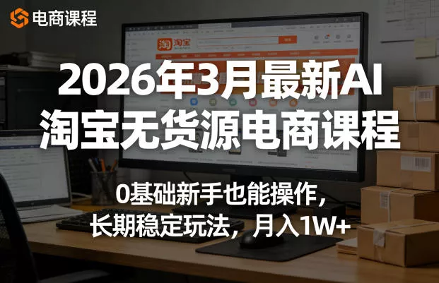 2026年3月最新AI淘宝无货源电商课程，0基础新手也能操作，长期稳定玩法，月入1W+ - 付费阅读