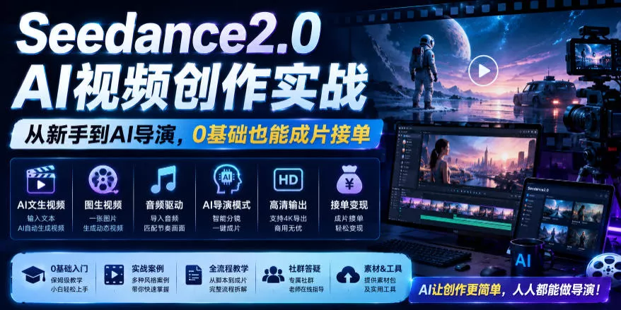 Seedance2.0 AI视频创作实战，从新手到AI导演，0基础也能成片接单变现 - 付费阅读