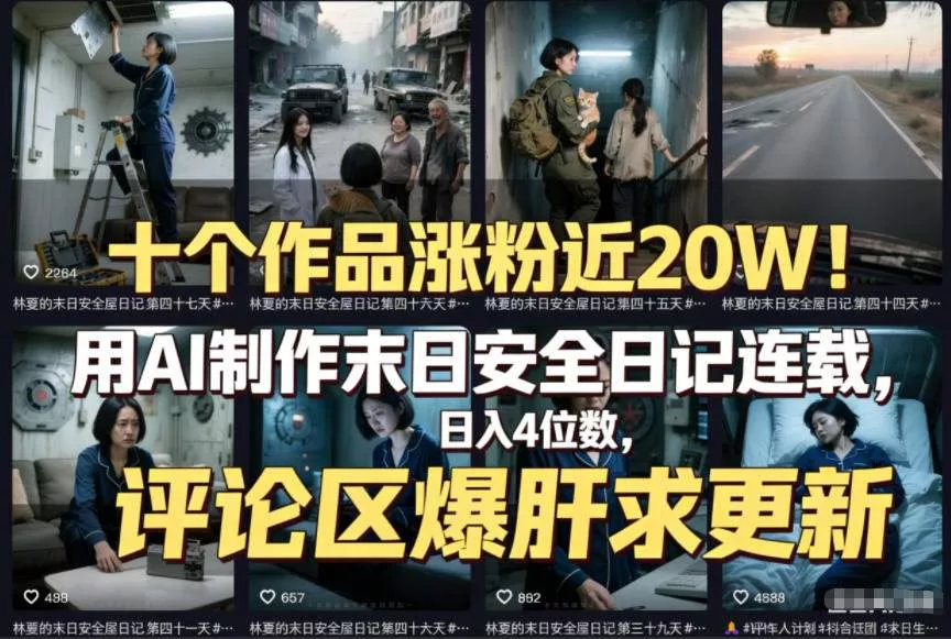 十个作品涨粉近20W！用AI制作末日安全日记连载，日入4位数，评论区爆肝求更新(附详细步骤) - 付费阅读