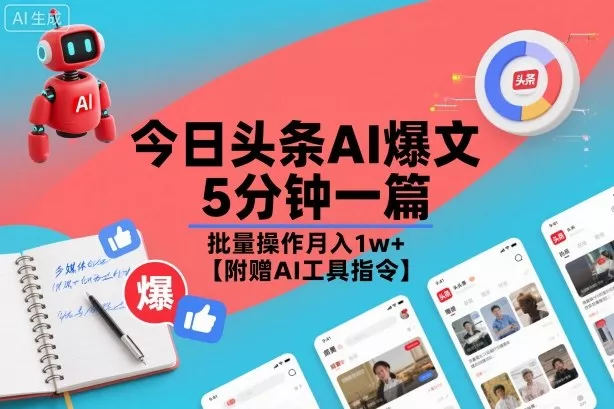 今日头条AI爆文，5分钟一篇，批量操作月入1w+【附赠AI工具指令】 - 付费阅读