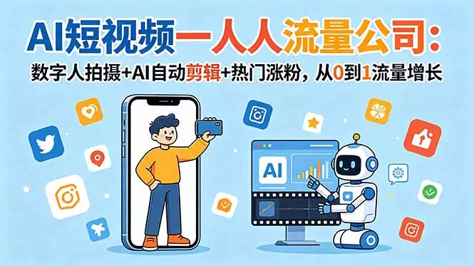 AI短视频一人流量公司：数字人拍摄+AI自动剪辑+热门涨粉，从0到1流量增长 - 付费阅读