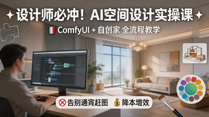 设计师必冲！AI空间设计实操课，ComfyUI+自创家全教学，告别通宵赶图，降本增效 - 付费阅读