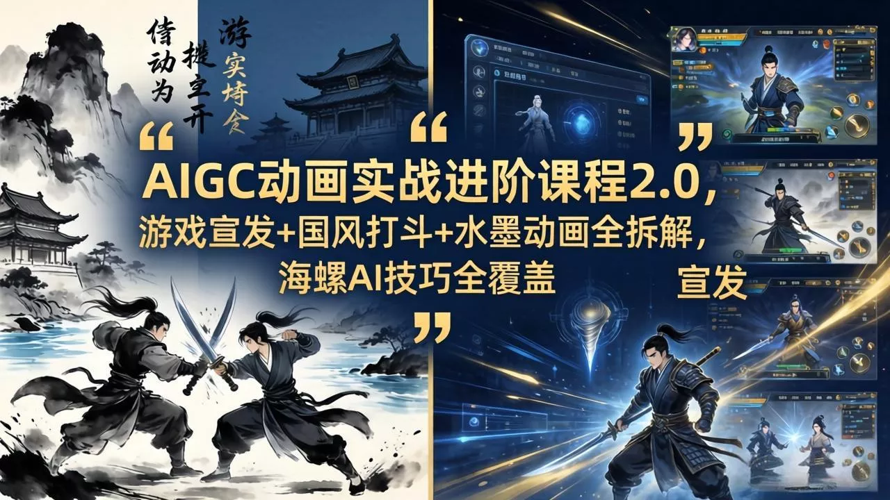 AIGC动画实战进阶课程2.0，游戏宣发+国风打斗+水墨动画全拆解，海螺AI技巧全覆盖 - 付费阅读
