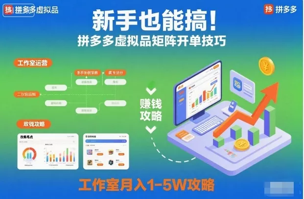 新手也能搞！拼多多虚拟品矩阵开单技巧，工作室月入1-5W攻略【揭秘】 - 付费阅读