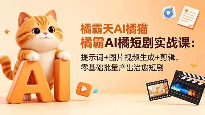 橘霸天AI橘猫短剧实战课：提示词+图片视频生成+剪辑，零基础批量产出治愈短剧 - 付费阅读