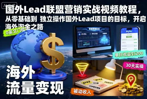 国外Lead联盟营销实战视频教程，从零基础到独立操作国外Lead项目的目标，开启海外淘金之路 - 付费阅读