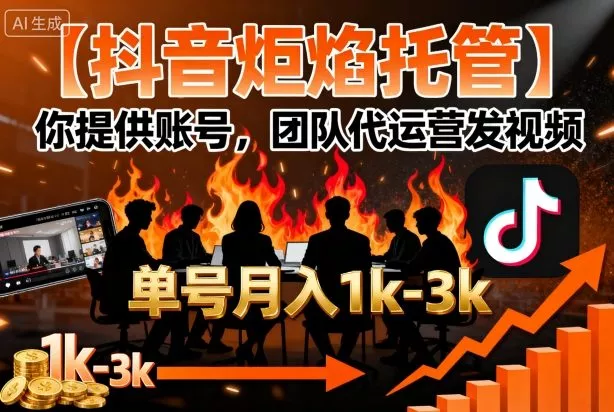 【抖音炬焰托管】你提供账号，团队代运营发视频，单号月入1k+【揭秘】 - 付费阅读