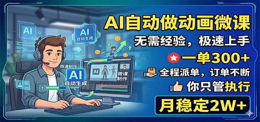 AI自动做动画微课，一单300+，全程派单，你只管执行，月稳定2W+ - 付费阅读