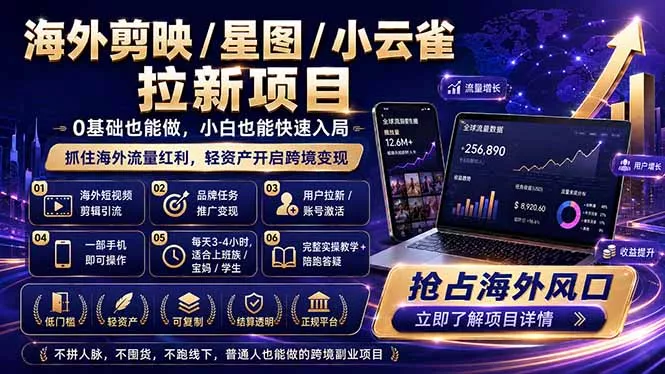海外剪映 / 星图 / 小云雀拉新项目 普通人也能上手的跨境流量变现副业 - 付费阅读
