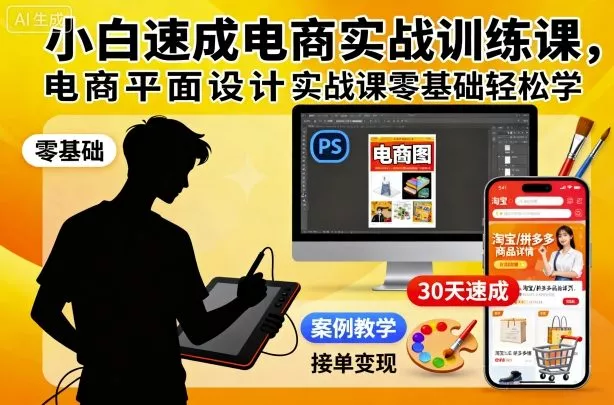 小白速成电商实战训练课，电商平面设计实战课零基础轻松学 - 付费阅读