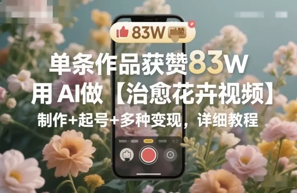 单条作品获赞83W，用AI做【治愈花卉视频】，制作+起号+多种变现，详细教程 - 付费阅读