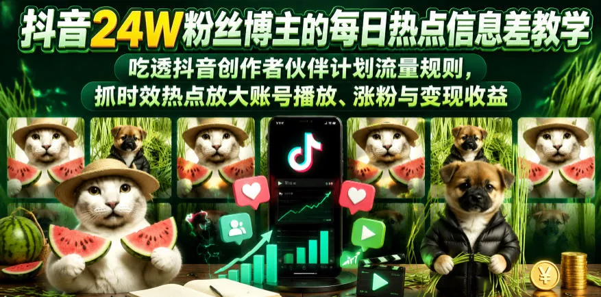 抖音24W粉丝博主的每日热点信息差教学，吃透创作者伙伴计划流量规则，抓时效热点放大账号播放、涨粉与变现收益 - 付费阅读