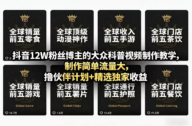 抖音12W粉丝博主的大众科普视频制作教学，制作简单流量大，撸伙伴计划+精选独家收益 - 付费阅读