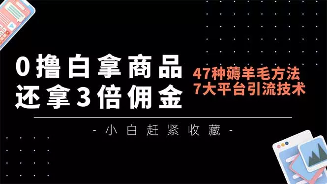 0撸白拿商品，还拿3倍佣金，47种薅羊毛方法，7大平台全方位引流技术教学，精专月入过万 - 付费阅读
