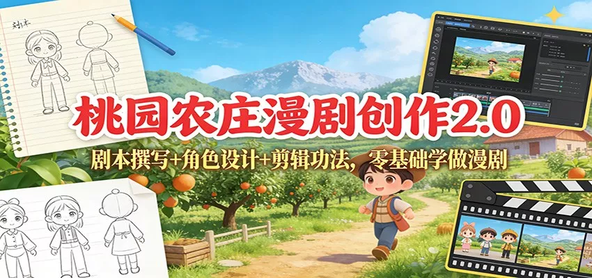 桃园农庄漫剧创作2.0：剧本撰写+角色设计+剪辑功法，零基础学做漫剧 - 付费阅读