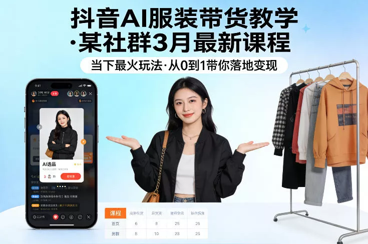 抖音AI服装带货教学，某社群3月最新课程，当下最火玩法，从0到1带你落地变现 - 付费阅读