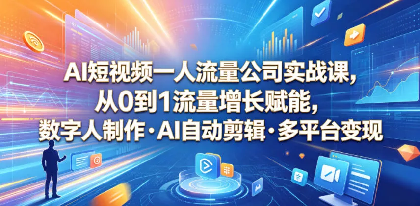 AI短视频一人流量公司实战课，从0到1流量增长赋能，数字人制作・AI自动剪辑・多平台变现，一人做流量生意全落地教程 - 付费阅读