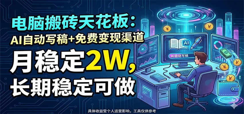 电脑搬砖天花板：AI自动写稿+免费变现渠道，月稳定2W，长期稳定可做 - 付费阅读