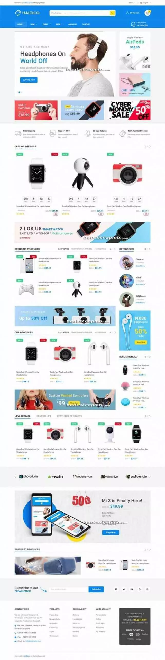 蓝色Bootstrap4大型响应式数码产品设备商城 - 付费阅读