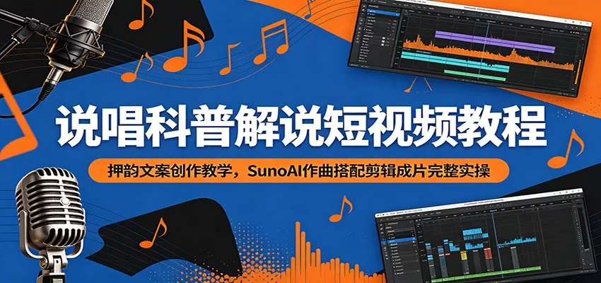 说唱科普解说短视频教程：押韵文案创作教学，SunoAI作曲搭配剪辑成片完整实操 - 付费阅读