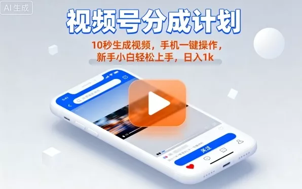 视频号分成计划懒人玩法，10秒生成视频，手机一键操作，新手小白轻松上手，日入1K【揭秘】 - 付费阅读