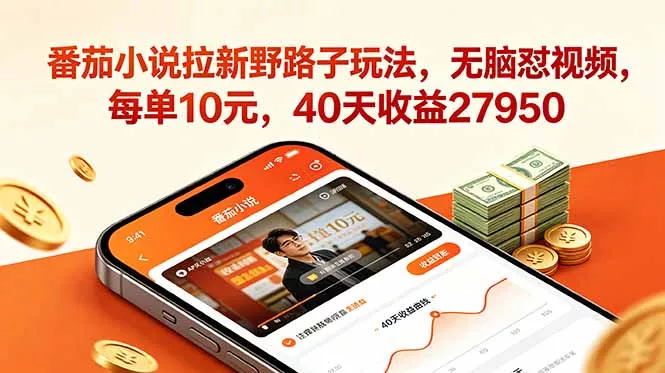 番茄小说拉新野路子玩法，无脑怼视频，每单10元，40天收益27950 - 付费阅读