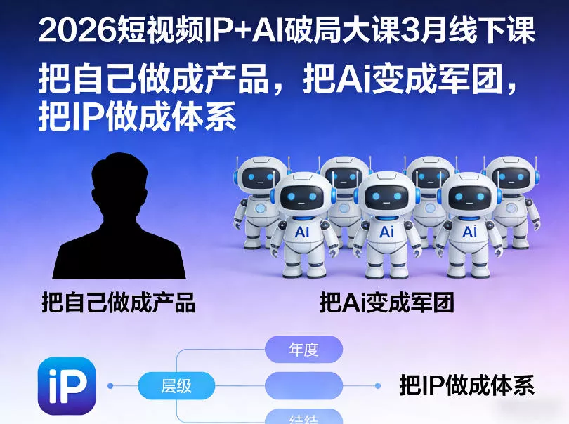 2026短视频IP+AI破局大课3月线下课，把自己做成产品，把Ai变成军团，把IP做成体系 - 付费阅读