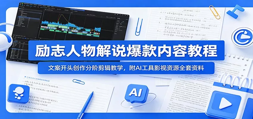 励志人物解说爆款内容教程：文案开头创作分阶剪辑教学，附AI 工具影视资源全套资料 - 付费阅读